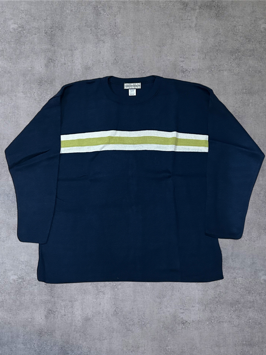M GAS Crewneck Dark Blue Green Stripe